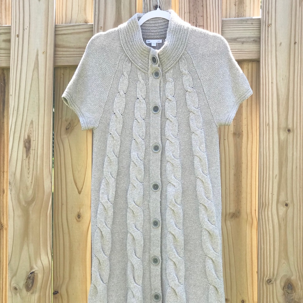 GAP beige, short sleeve, long duster/cardigan - Picture 7 of 8